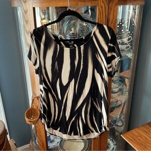 Alfani Black and Ivory Abstract Stripe Short Sleeve Top XL